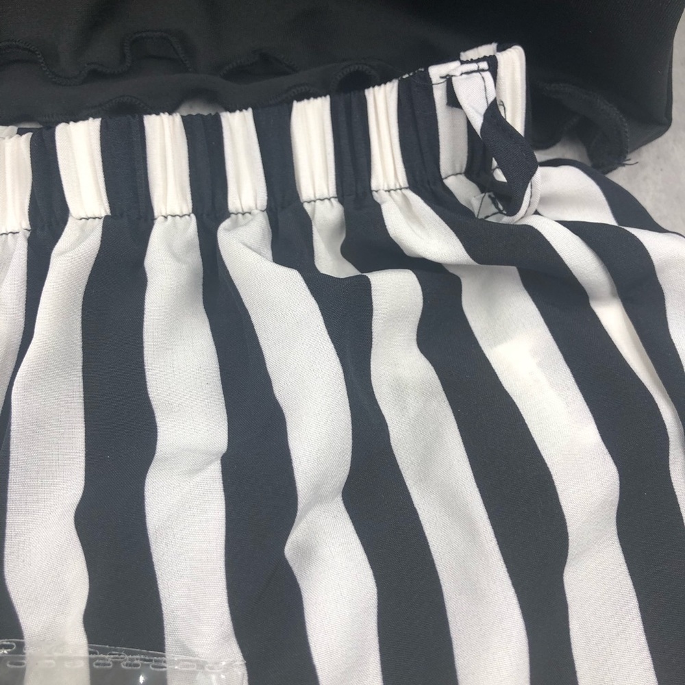 2pc Girl “Meow” Outfit With Belt | Black and White Stripes - Picture 8 of 12